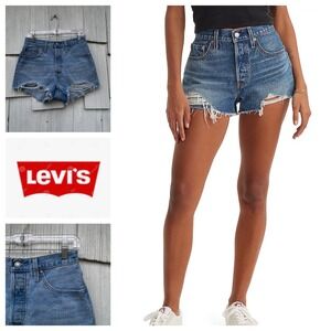 Levi's 501 Women's High Rise Denim Cutoff Shorts Light Wash Ripped 27